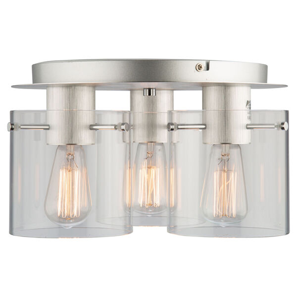 Henley Brushed Aluminium Three-Light Flush Mount with Clear Glass, image 3