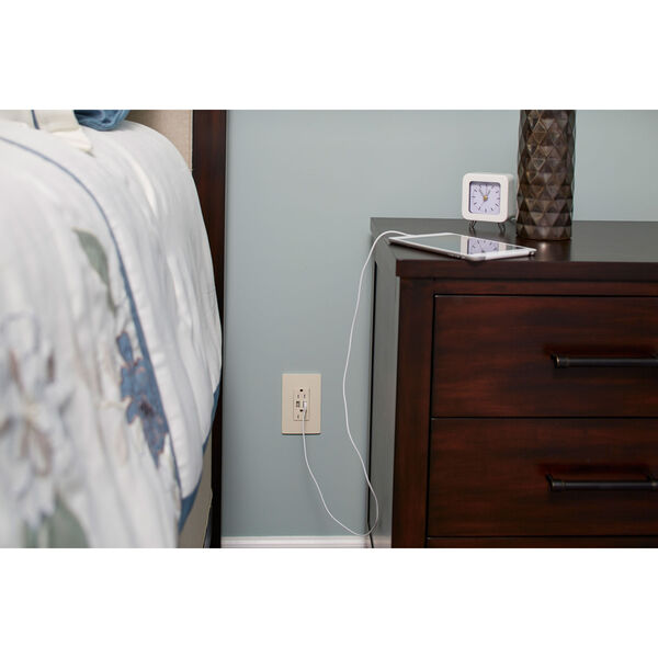 Light Almond USB Chargers with Duplex 15A Tamper-Resistant Outlets, image 3