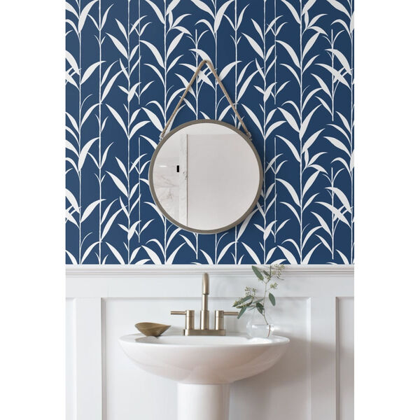 NextWall Blue Bamboo Leaves Peel and Stick Wallpaper, image 1