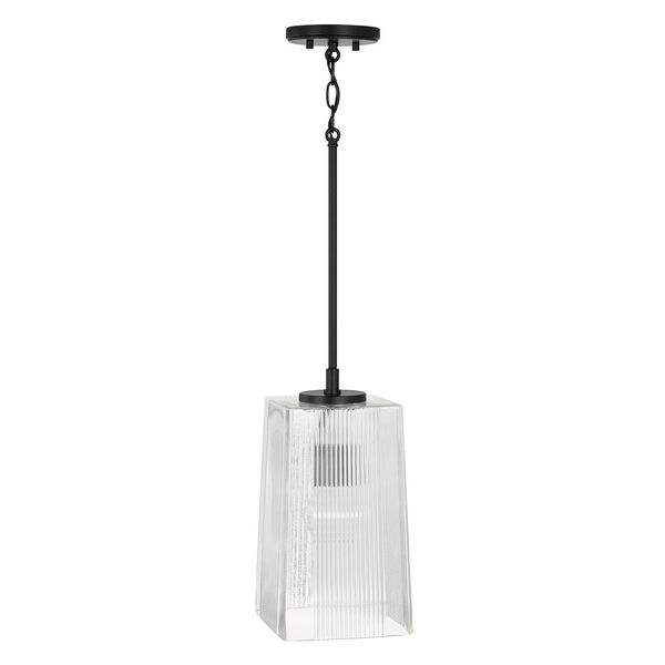 Lexi Matte Black One-Light Tapered Rectangular Pendant with Clear Fluted Glass, image 1