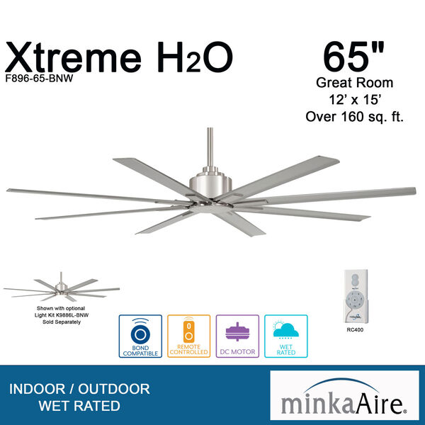 XTREME H2O Brushed Nickel Outdoor Ceiling Fan, image 4