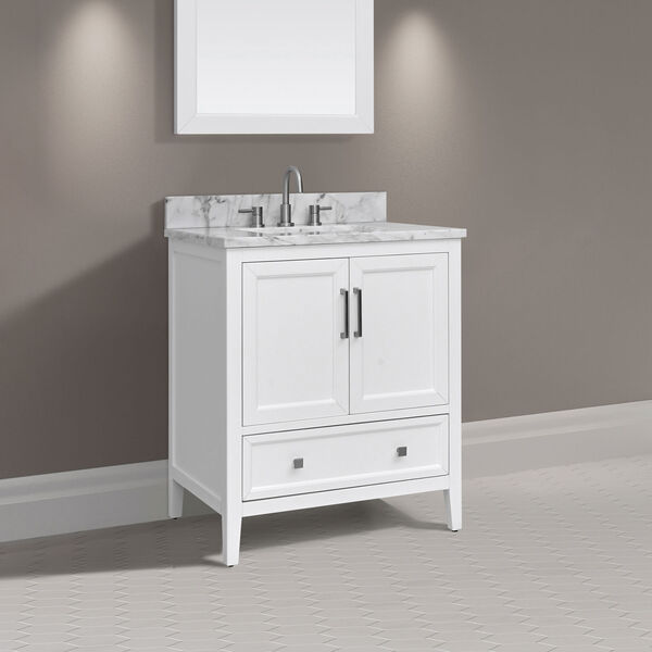 Everette White 31-Inch Vanity Set with Carrara White Marble Top, image 3