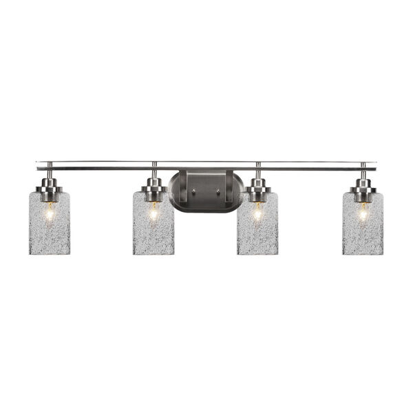 Odyssey Brushed Nickel Four-Light Bath Vanity with Four-Inch Smoke Bubble Glass, image 1
