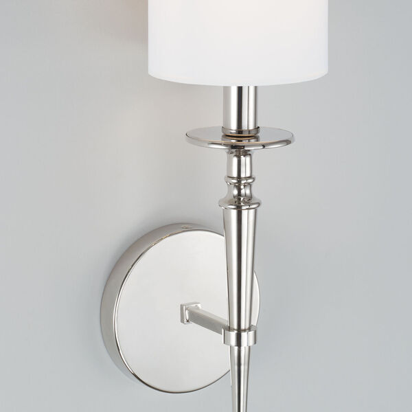 Abbie Polished Nickel and White One-Light Wall Sconce with White Fabric Stay Straight Shade, image 4