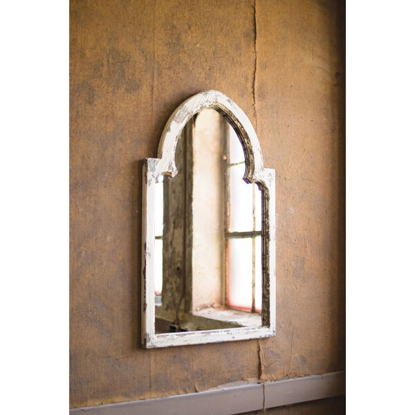 Distressed White Mirror with Gold Accent, image 1