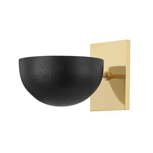 Wells Aged Brass and Black Plaster One-Light Wall Sconce, image 1