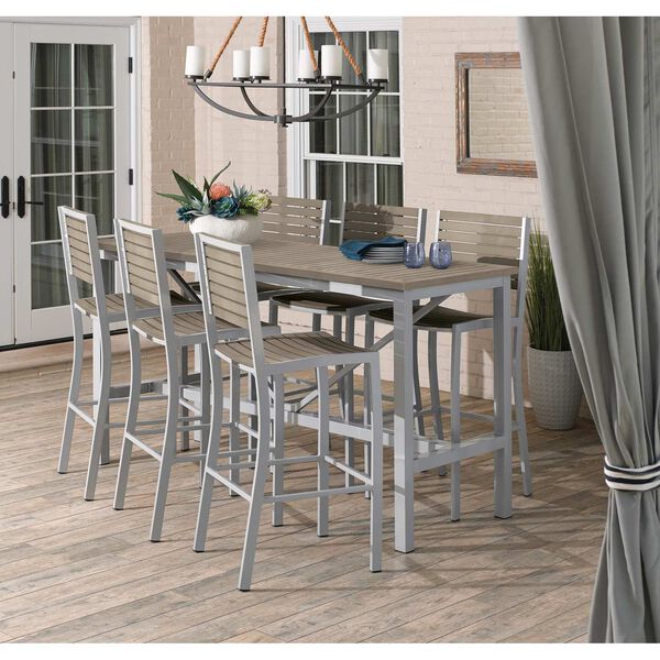 Travira Seven-Piece Outdoor Bar Table and Slat Bar Chair Set, image 2