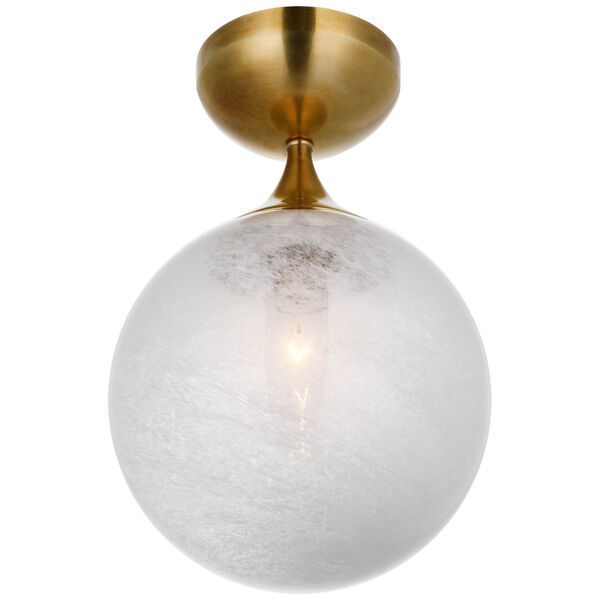 Cristol Small Single Flush Mount in Hand-Rubbed Antique Brass with White Glass by AERIN, image 1