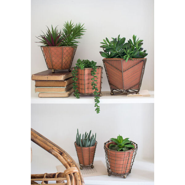 Terracotta Planters with Wire Wrap, Set of Five, image 1