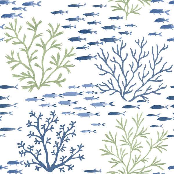 Waters Edge Green Blue Marine Garden Pre Pasted Wallpaper, image 2