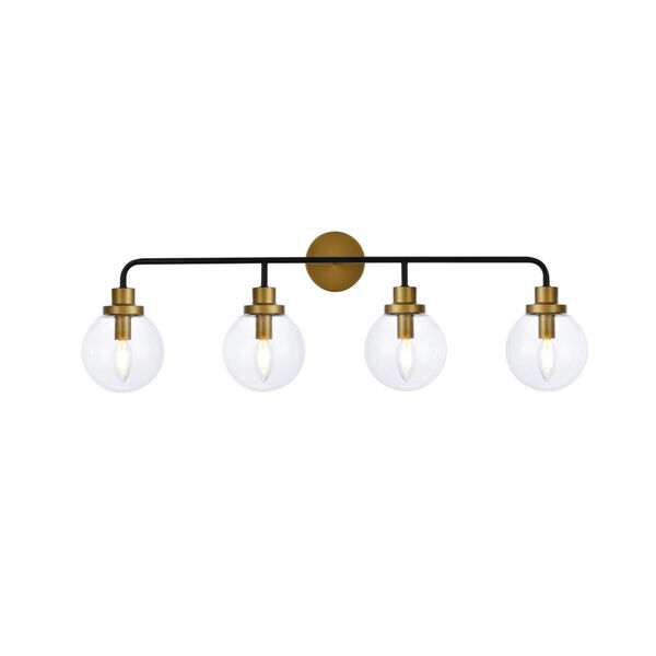 Hanson Black and Brass and Clear Shade Four-Light Bath Vanity, image 1