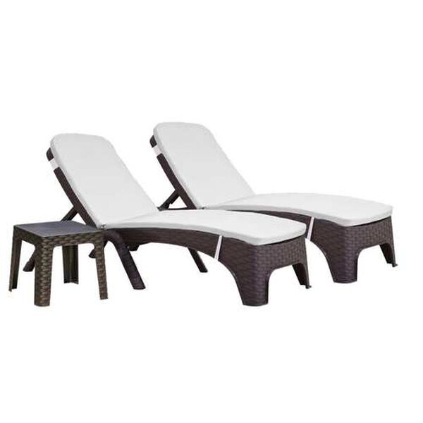 Roma Brown Cream Three-Piece Outdoor Chaise Lounger Set with Cushion, image 1