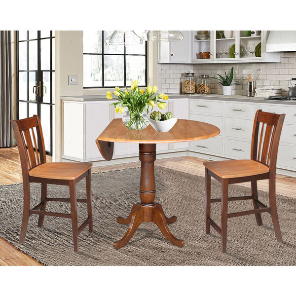 Cinnamon and Espresso 36-Inch High Round Pedestal Counter Height Table with Stools, 3-Piece, image 2
