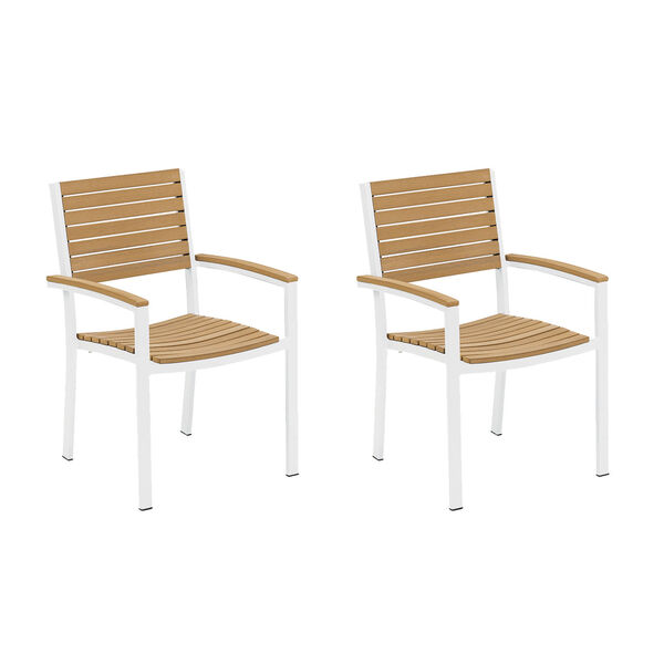 Travira Natural Tekwood Seat and Chalk Powder Coated Aluminum Frame Armchair , Set of Two, image 1