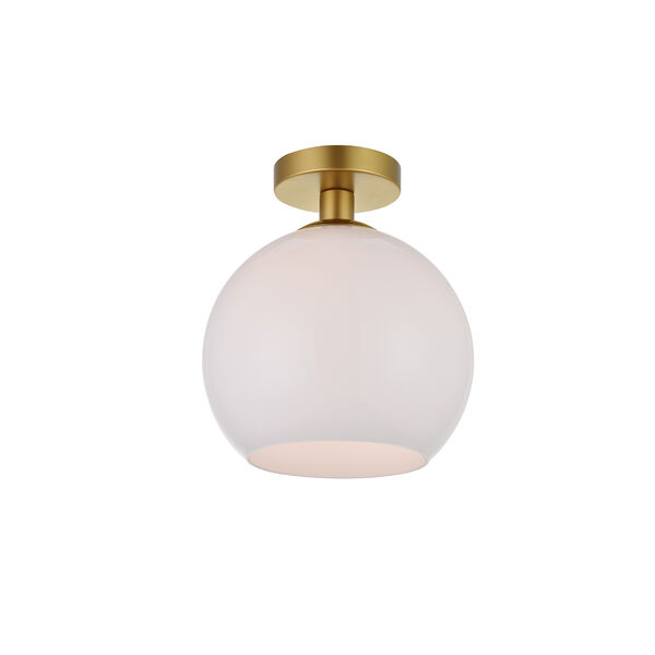 Baxter Brass and Frosted White Nine-Inch One-Light Semi-Flush Mount, image 3