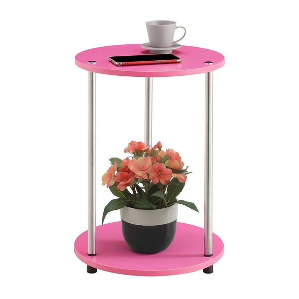 Designs 2 Go Pink Chrome No Tools Two-Tier Round End Table, image 4