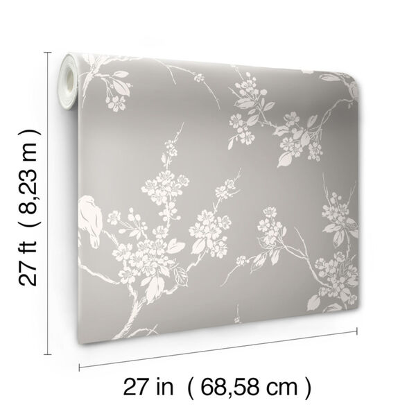 Silhouettes Gray White Imperial Blossoms Branch Wallpaper, image 3
