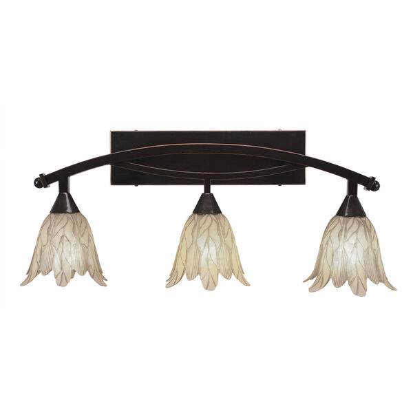 Bow Black Copper Three-Light Bath Bar with 7-Inch Vanilla Leaf Glass, image 1