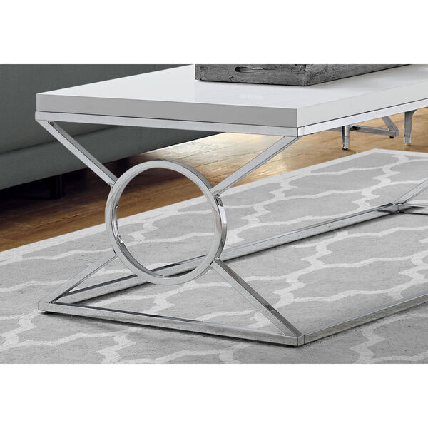 Glossy White and Chrome 22-Inch Coffee Table, image 3