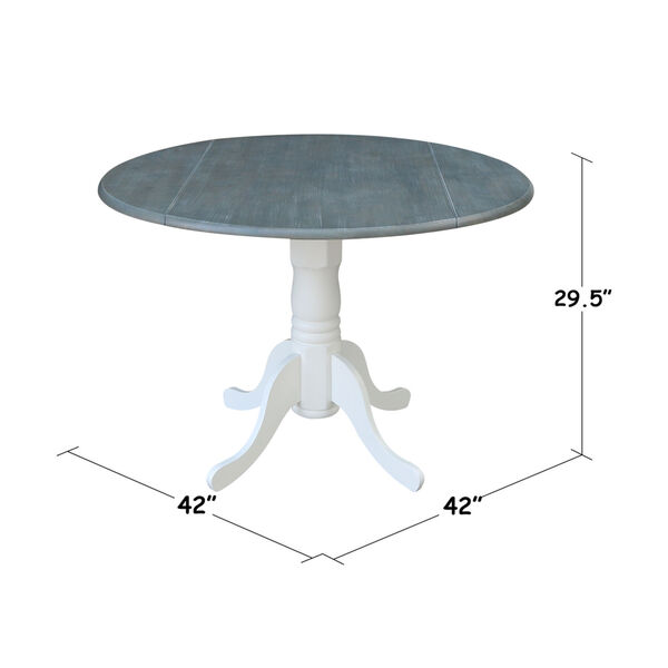 White and Heather Gray 42-Inch Round Dual Drop Leaf Pedestal Table, image 4