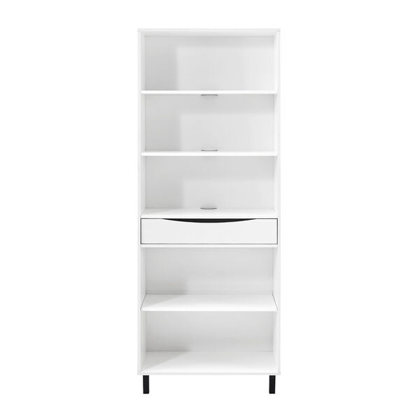 Ryder Solid White Five-Shelf Bookcase with Drawer, image 2
