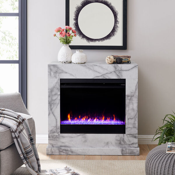 Dendale White Faux Marble Electric Fireplace, image 1