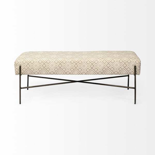 Avery II Off-White Upholstered Patterned Seat Bench, image 2