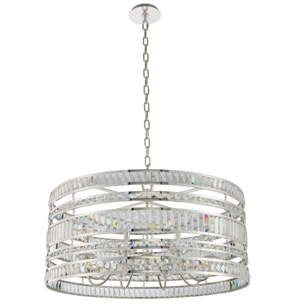 Strato Polished Silver Eight-Light Pendant with Firenze Crystal, image 1