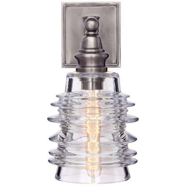 Covington Sconce in Antique Nickel with Clear Ribbed Wide Glass by Chapman and Myers, image 1