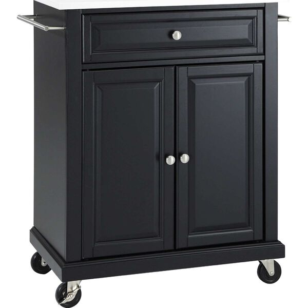 Compact Black White Stone Top Kitchen Cart, image 2