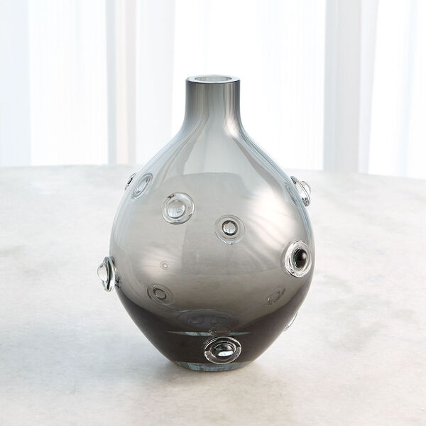 Button Glass Grey Handblown Art Glass Short Vase, image 2