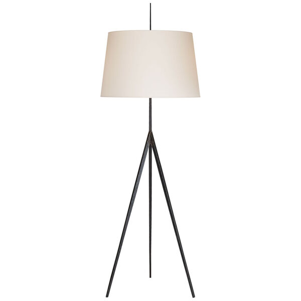 Triad Hand-Forged Floor Lamp in Aged Iron with Natural Percale Shade by Ian K. Fowler, image 1