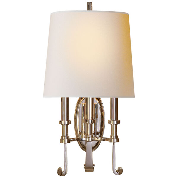 Calliope Three-Light Sconce in Polished Nickel with Natural Paper Shade by Thomas O'Brien, image 1