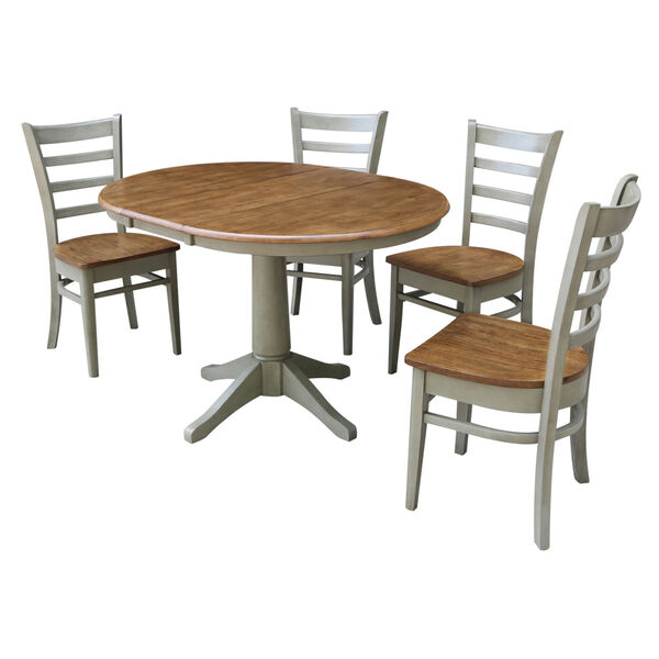 Emily Hickory and Stone 36-Inch Hardwood Round Extension Dining Table With Four Chairs, Five-Piece, image 1