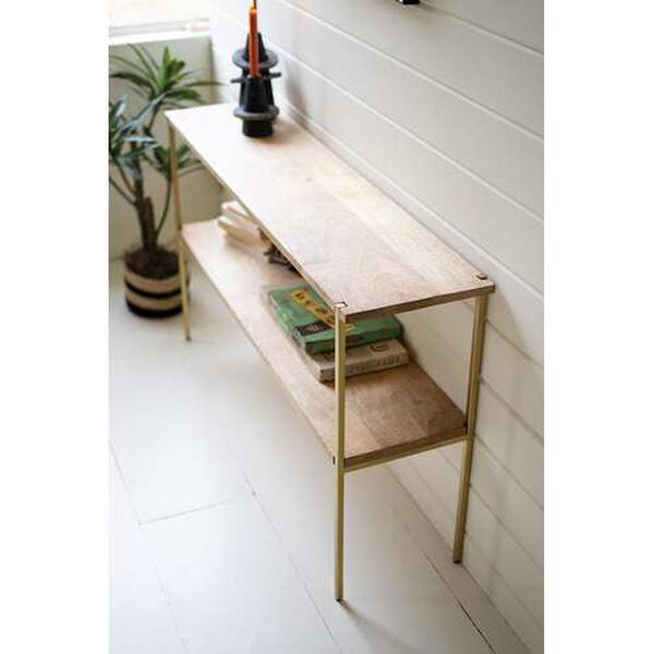 Rattan Wood Iron Console Table with Mango Wood Shelves, image 1