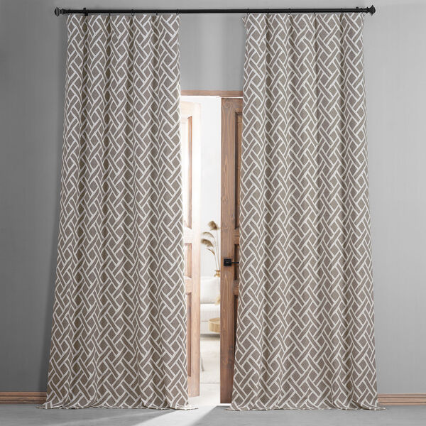 Martinique Taupe and Beige Printed Cotton Blackout Single Panel Curtain, image 1
