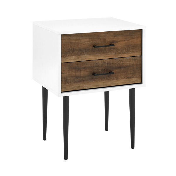 Mission White and Rustic Oak Two-Drawer Tapered Leg Nightstand, image 1