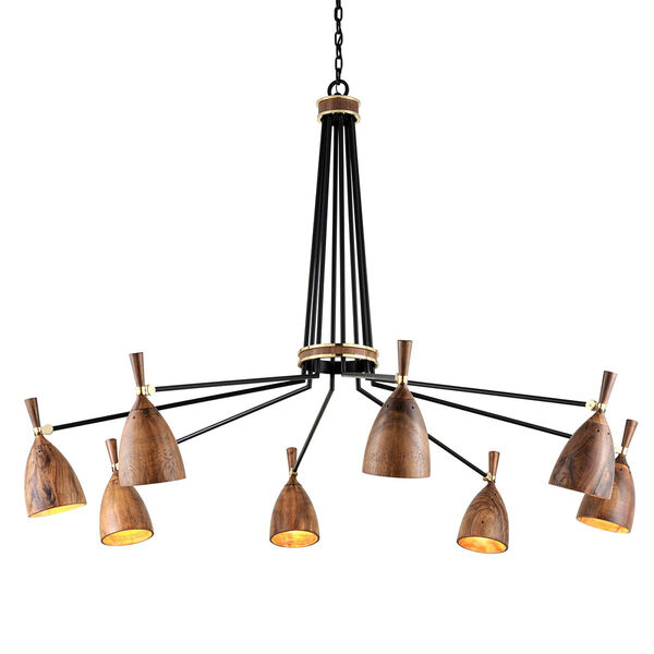 Utopia Satin Black 63-Inch Eight-Light LED Chandelier with Acacia Shades, image 1
