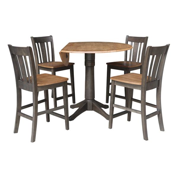 Hickory Washed Coal Round Dual Drop Leaf Counter Height Dining Table with Four Splatback Stools, image 4
