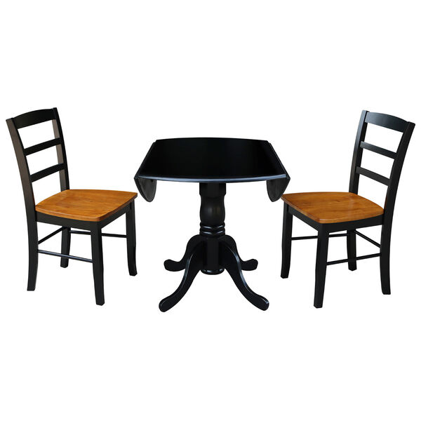 Black 42-Inch Dual Drop Leaf Dining Table with Black and Cherry Two Ladder Back Dining Chair, Three-Piece, image 5