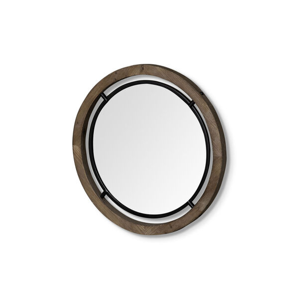 Josi Black and Brown Round Wood Frame Wall Mirror, image 1