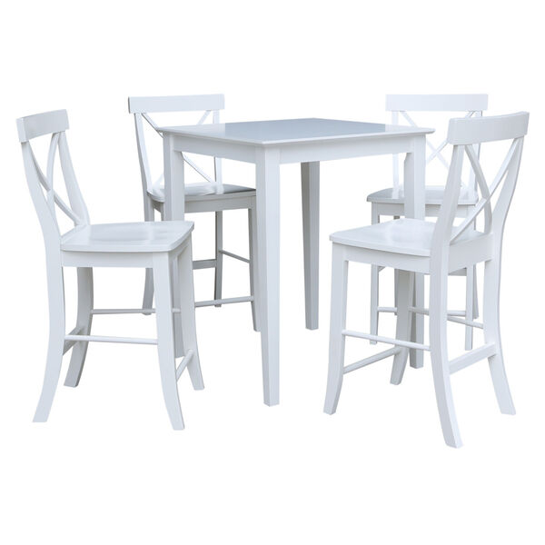 White 30-Inch Counter Height Dining Table with Four X-Back Stool, Set of Five, image 1