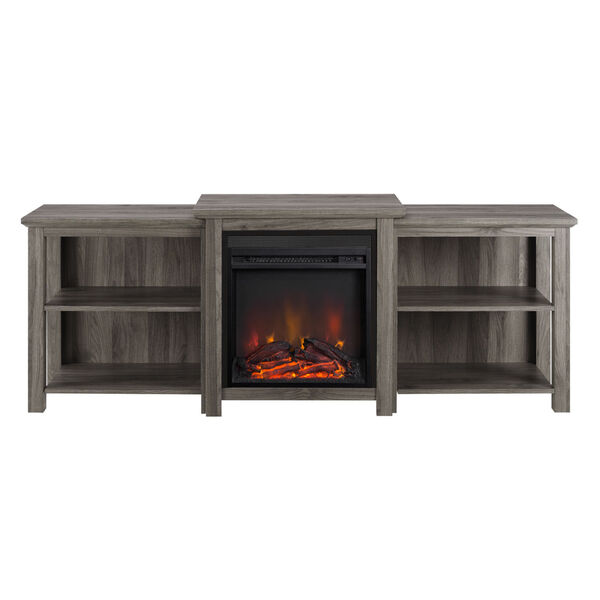 Slate Gray 70-Inch Tiered Top Open Shelf Fireplace TV Console, image 1