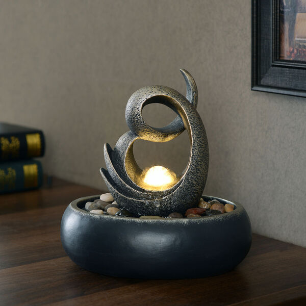 Charcoal and Bronze Table Top Fountain with LED Light, image 4
