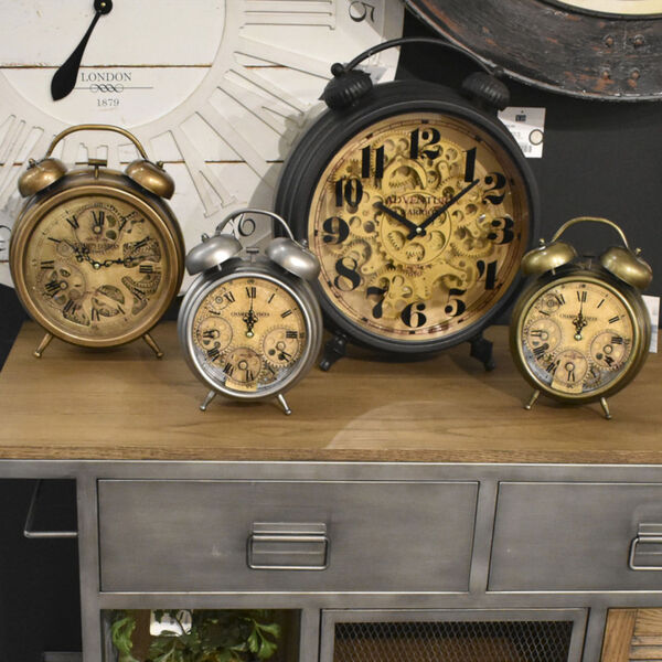 Antique Black and Brass Gear Table Clock, image 6