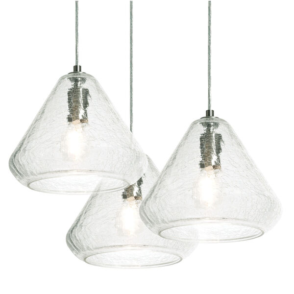 Armitage Satin Nickel Three-Light Pendant with Clear Crackle Glass Shade, image 1