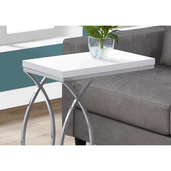 Glossy White and Chrome 18-Inch Accent Table, image 3