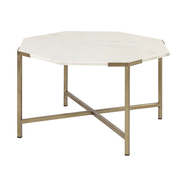 Vincent I Espresso and White Hexagonal Marble Top Coffee Table, image 1