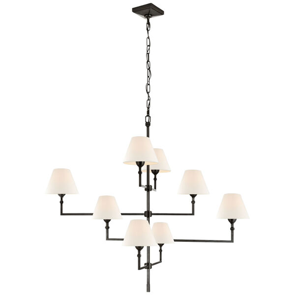 Jane Large Offset Chandelier in Gun Metal with Linen Shades by Alexa Hampton, image 1
