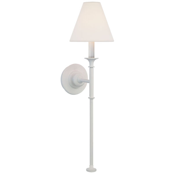 Piaf Large Tail Sconce in Plaster White with Linen Shade by Thomas O'Brien, image 1
